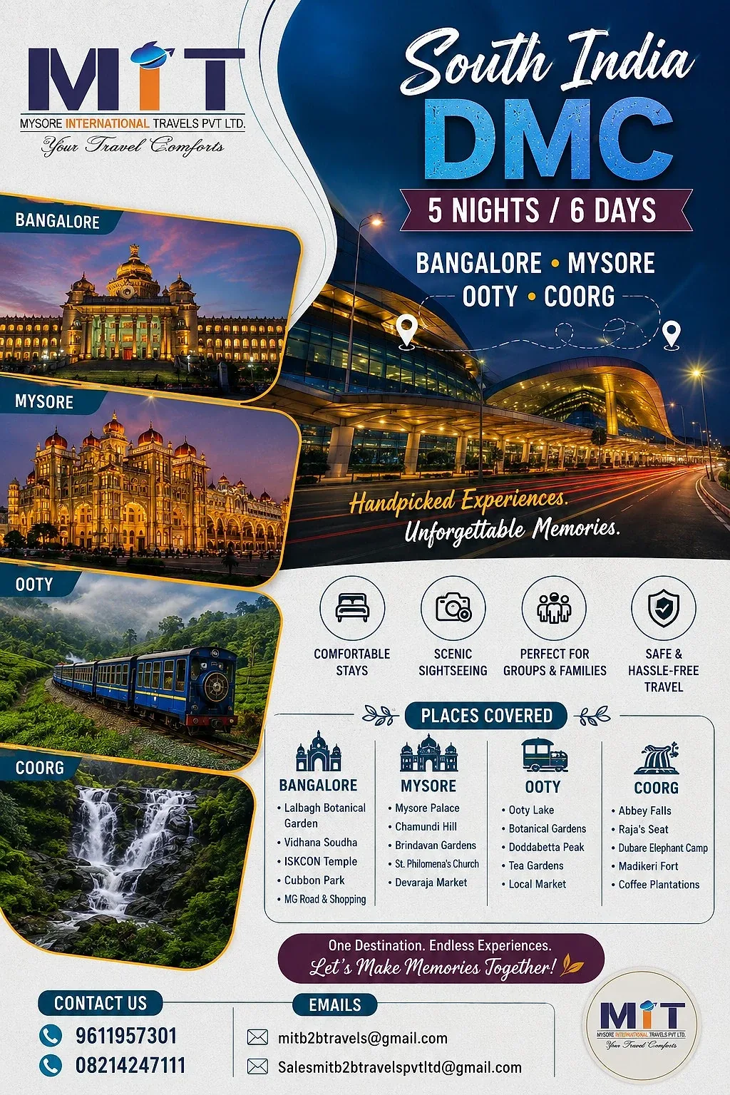 Bangalore – Mysore – Ooty – Coorg — 5 Nights / 6 Days